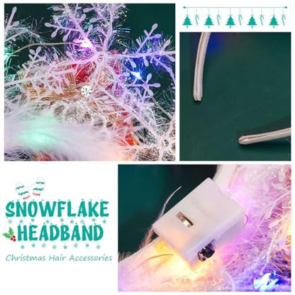CAKURE Light Up Snowflake Headband - LED Christmas Headbands for Women, Holiday Hair Accessories, White