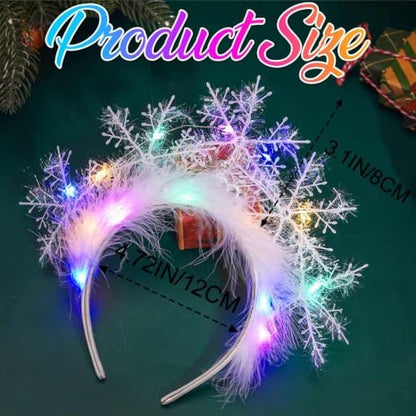 CAKURE Light Up Snowflake Headband - LED Christmas Headbands for Women, Holiday Hair Accessories, White