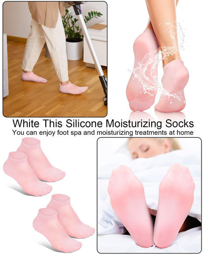 BLATOWN 2 Pairs Silicone Moisturizing Foot Socks - Soft Anti-Slip Gel Spa Socks for Dry Cracked Skin, Women's Foot Care After Pedicure