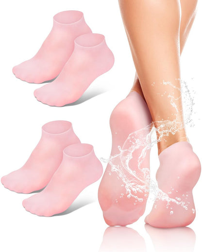 BLATOWN 2 Pairs Silicone Moisturizing Foot Socks - Soft Anti-Slip Gel Spa Socks for Dry Cracked Skin, Women's Foot Care After Pedicure