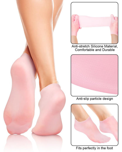 BLATOWN 2 Pairs Silicone Moisturizing Foot Socks - Soft Anti-Slip Gel Spa Socks for Dry Cracked Skin, Women's Foot Care After Pedicure