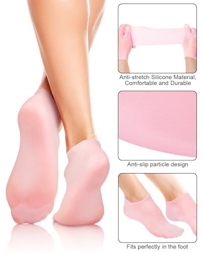 BLATOWN 2 Pairs Silicone Moisturizing Foot Socks - Soft Anti-Slip Gel Spa Socks for Dry Cracked Skin, Women's Foot Care After Pedicure