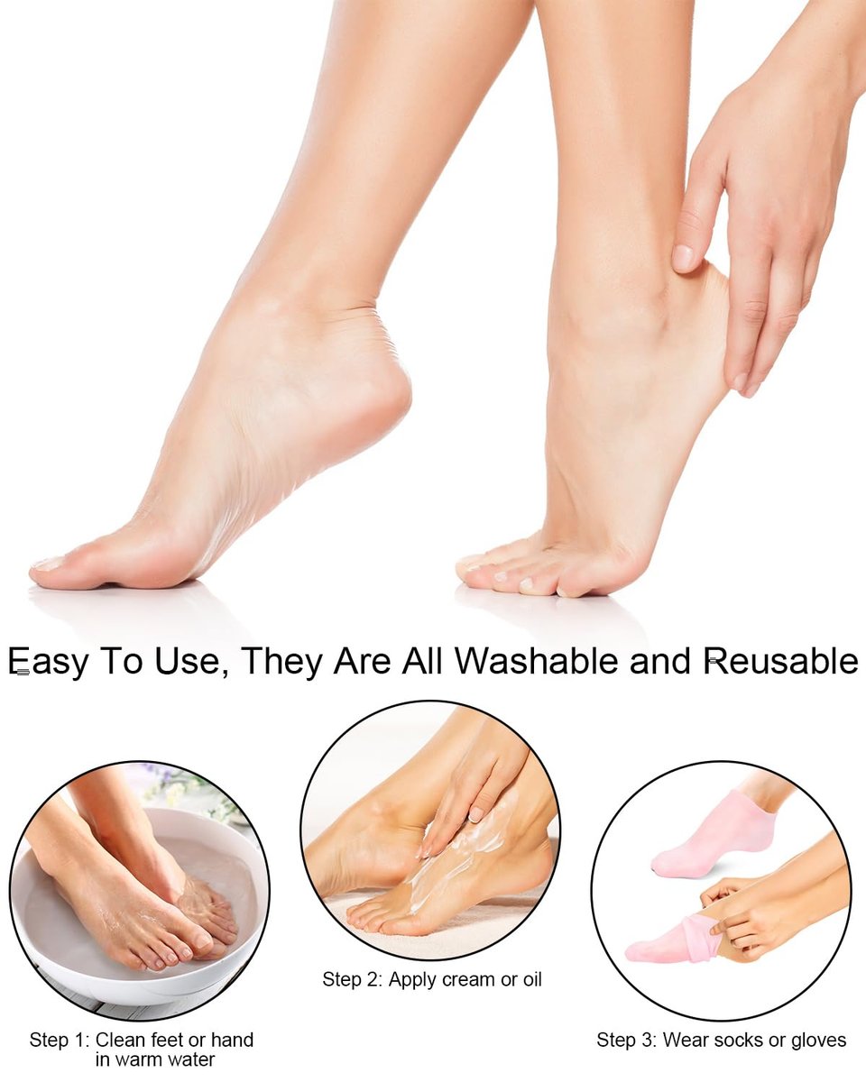 BLATOWN 2 Pairs Silicone Moisturizing Foot Socks - Soft Anti-Slip Gel Spa Socks for Dry Cracked Skin, Women's Foot Care After Pedicure - görsel 9