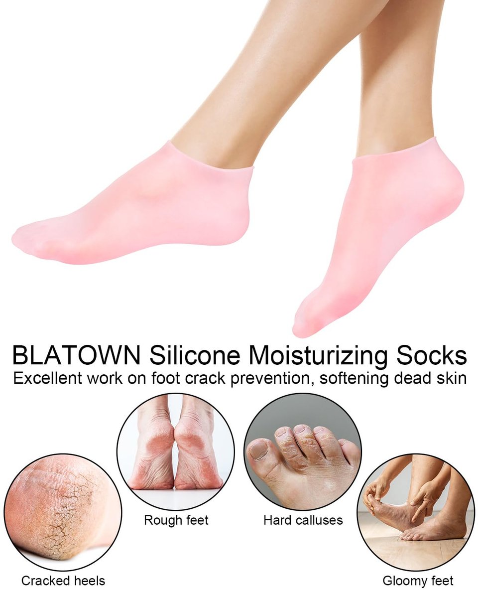 BLATOWN 2 Pairs Silicone Moisturizing Foot Socks - Soft Anti-Slip Gel Spa Socks for Dry Cracked Skin, Women's Foot Care After Pedicure - görsel 3
