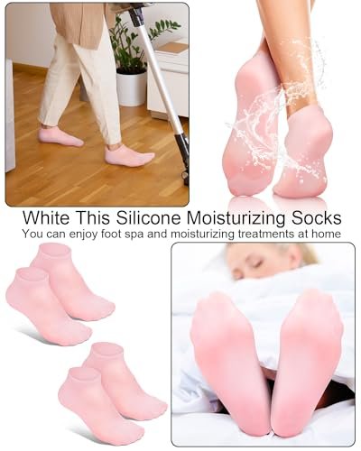 BLATOWN 2 Pairs Silicone Moisturizing Foot Socks - Soft Anti-Slip Gel Spa Socks for Dry Cracked Skin, Women's Foot Care After Pedicure
