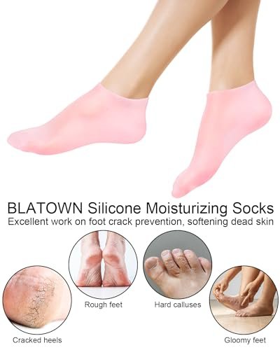BLATOWN 2 Pairs Silicone Moisturizing Foot Socks - Soft Anti-Slip Gel Spa Socks for Dry Cracked Skin, Women's Foot Care After Pedicure - görsel 4