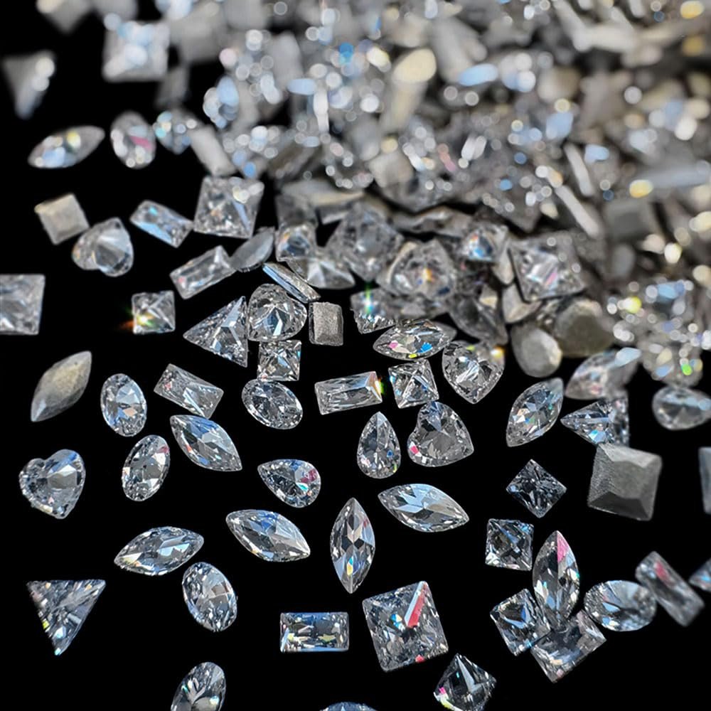 50pcs Shiny Zircon Rhinestones, 2-3mm Mini Nail Art Diamonds - 3D Pointed Bottom Crystal Nail Gems for Manicure & Crafts - görsel 3