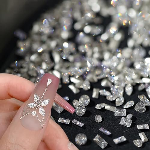50pcs Shiny Zircon Rhinestones, 2-3mm Mini Nail Art Diamonds - 3D Pointed Bottom Crystal Nail Gems for Manicure & Crafts - görsel 2