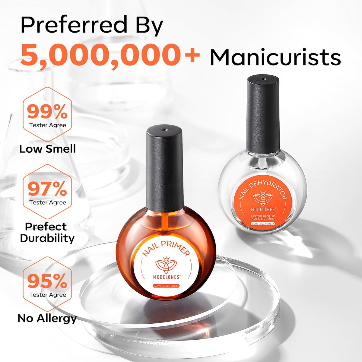 Modelones 30 ml Nail Dehydrator and Primer Kit – Acid Free Natural Prep for Long-Lasting Manicure, Hema-Free Acrylic Nail Supplies Top Coat - görsel 11