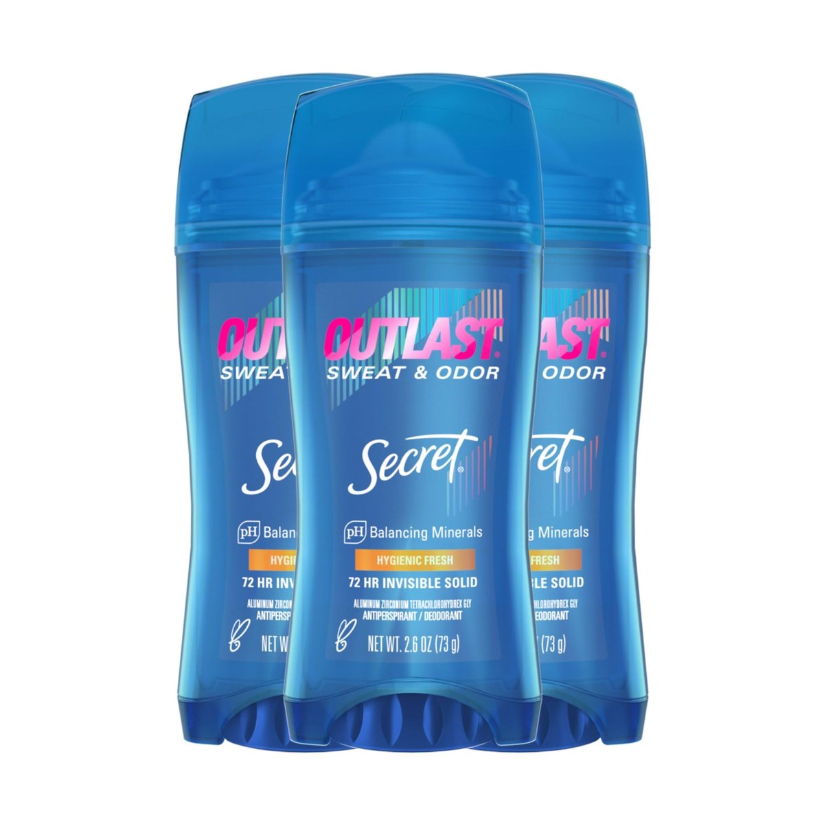 Secret Outlast Antiperspirant Deodorant for Women, 72hr Sweat & Odor Protection, pH Balancing Minerals, Invisible Solid, Hygienic Fresh Scent, 2.6 oz (Pack of 3) Avelisse