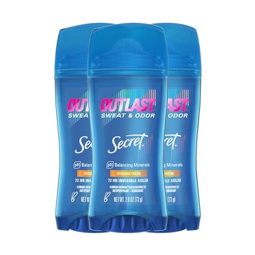 Secret Outlast Antiperspirant Deodorant for Women, 72hr Sweat & Odor Protection, pH Balancing Minerals, Invisible Solid, Hygienic Fresh Scent, 2.6 oz (Pack of 3) Avelisse
