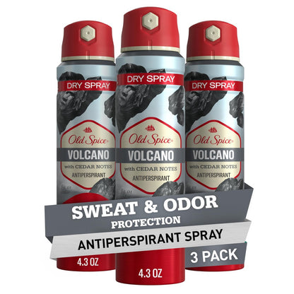 Old Spice Dry Spray Antiperspirant Deodorant for Men, 24/7 Freshness & Sweat Protection, Volcano with Dark Cedar + Amber, 4.3 oz (Pack of 3) Avelisse