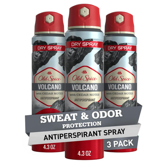 Old Spice Dry Spray Antiperspirant Deodorant for Men, 24/7 Freshness & Sweat Protection, Volcano with Dark Cedar + Amber, 4.3 oz (Pack of 3) Avelisse