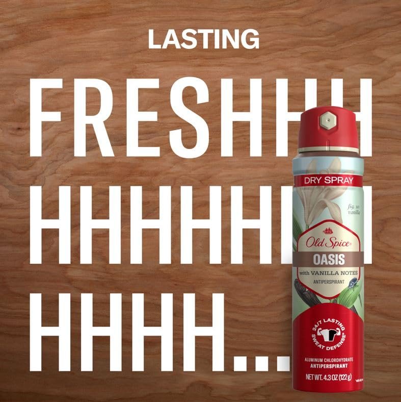 Old Spice Dry Spray Antiperspirant Deodorant for Men, 24/7 Freshness, Oasis with Vanilla + Argan Oil, 4.3 oz (Pack of 3) Avelisse
