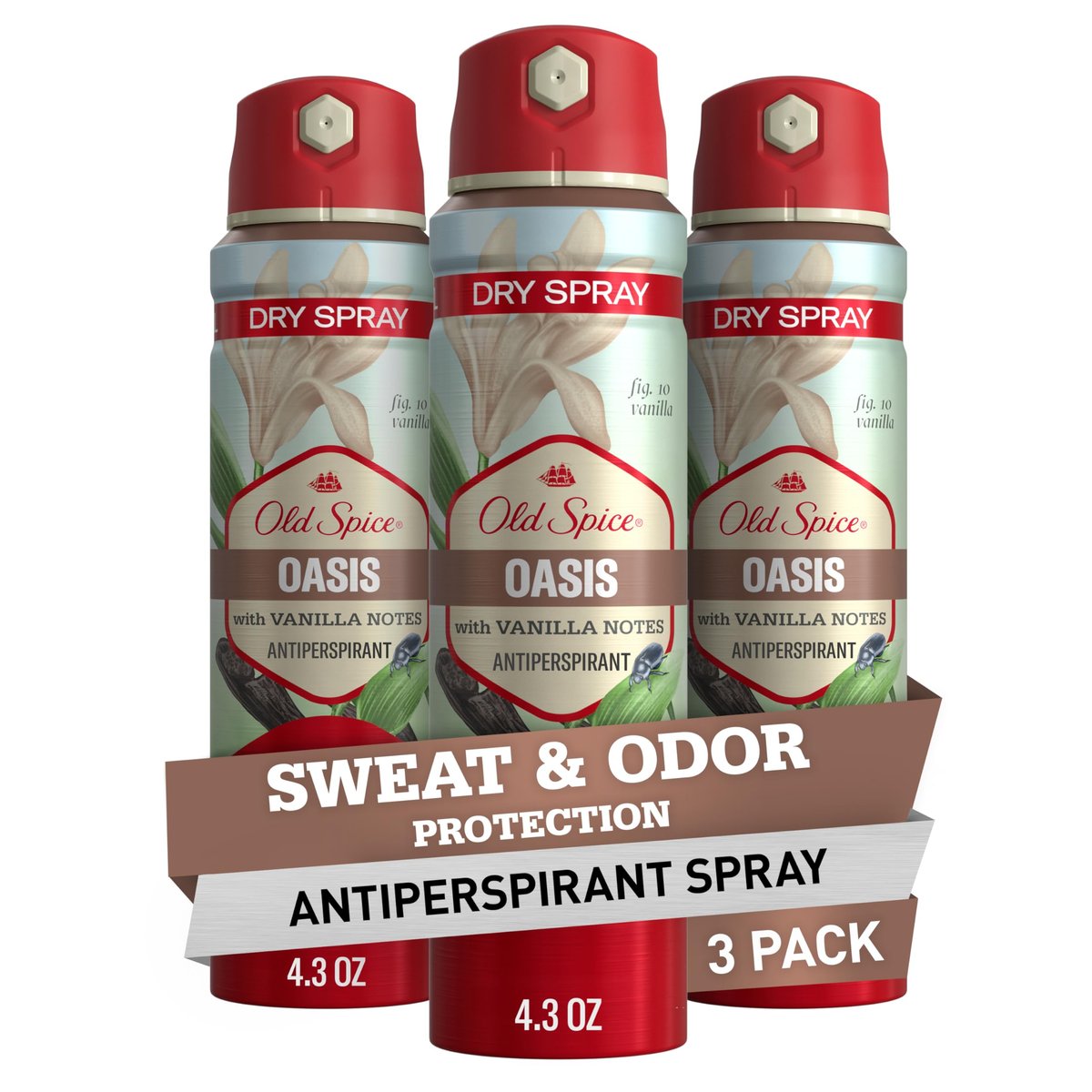 Old Spice Dry Spray Antiperspirant Deodorant for Men, 24/7 Freshness, Oasis with Vanilla + Argan Oil, 4.3 oz (Pack of 3) Avelisse