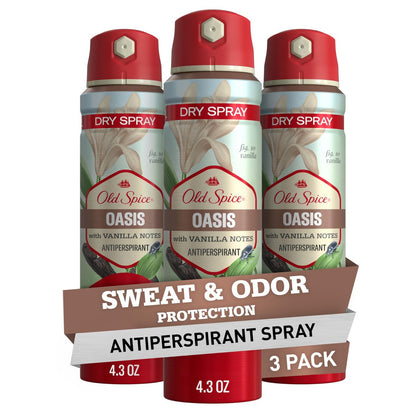 Old Spice Dry Spray Antiperspirant Deodorant for Men, 24/7 Freshness, Oasis with Vanilla + Argan Oil, 4.3 oz (Pack of 3) Avelisse