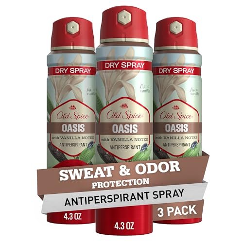 Old Spice Dry Spray Antiperspirant Deodorant for Men, 24/7 Freshness, Oasis with Vanilla + Argan Oil, 4.3 oz (Pack of 3) Avelisse