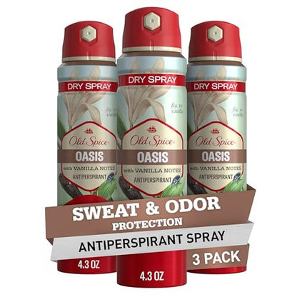 Old Spice Dry Spray Antiperspirant Deodorant for Men, 24/7 Freshness, Oasis with Vanilla + Argan Oil, 4.3 oz (Pack of 3) Avelisse