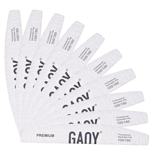 GAOY 10-Piece Professional Half-Moon Nail Files, 100/180 Grit Double-Sided Washable Emery Boards for Acrylic and Gel Nails - görsel 2