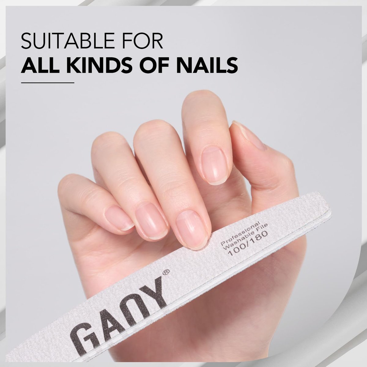 GAOY 10-Piece Professional Half-Moon Nail Files, 100/180 Grit Double-Sided Washable Emery Boards for Acrylic and Gel Nails - görsel 3