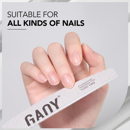 GAOY 10-Piece Professional Half-Moon Nail Files, 100/180 Grit Double-Sided Washable Emery Boards for Acrylic and Gel Nails