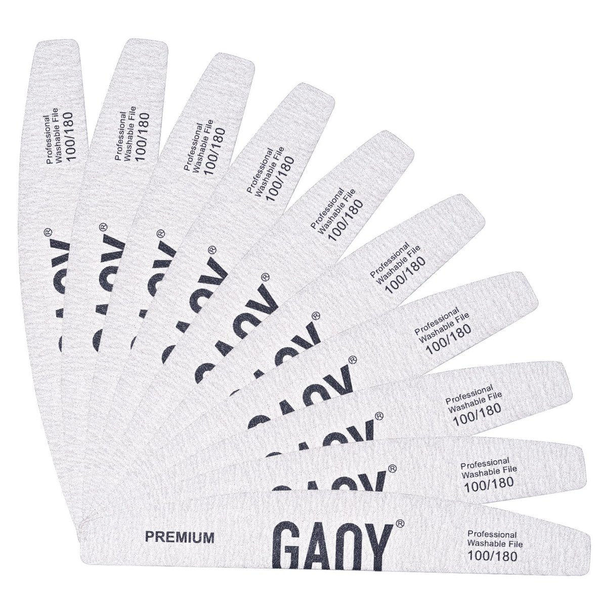 GAOY 10-Piece Professional Half-Moon Nail Files, 100/180 Grit Double-Sided Washable Emery Boards for Acrylic and Gel Nails - görsel 1