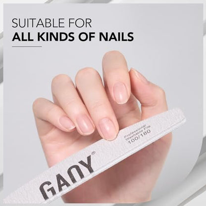 GAOY 10-Piece Professional Half-Moon Nail Files, 100/180 Grit Double-Sided Washable Emery Boards for Acrylic and Gel Nails