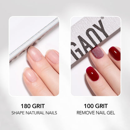 GAOY 10-Piece Professional Half-Moon Nail Files, 100/180 Grit Double-Sided Washable Emery Boards for Acrylic and Gel Nails