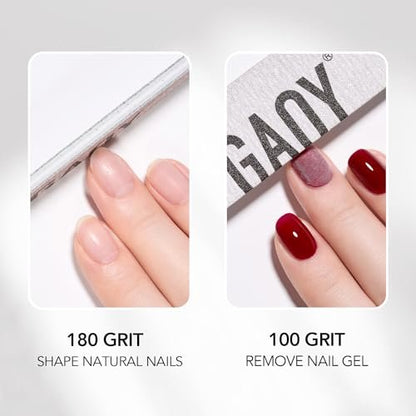 GAOY 10-Piece Professional Half-Moon Nail Files, 100/180 Grit Double-Sided Washable Emery Boards for Acrylic and Gel Nails