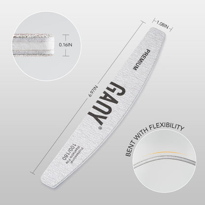 GAOY 10-Piece Professional Half-Moon Nail Files, 100/180 Grit Double-Sided Washable Emery Boards for Acrylic and Gel Nails