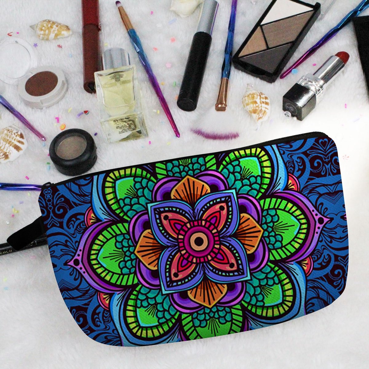 Livel lhood Mandala Flowers Cosmetic Bag - Stylish Small Makeup Organizer Pouch for Women - görsel 5