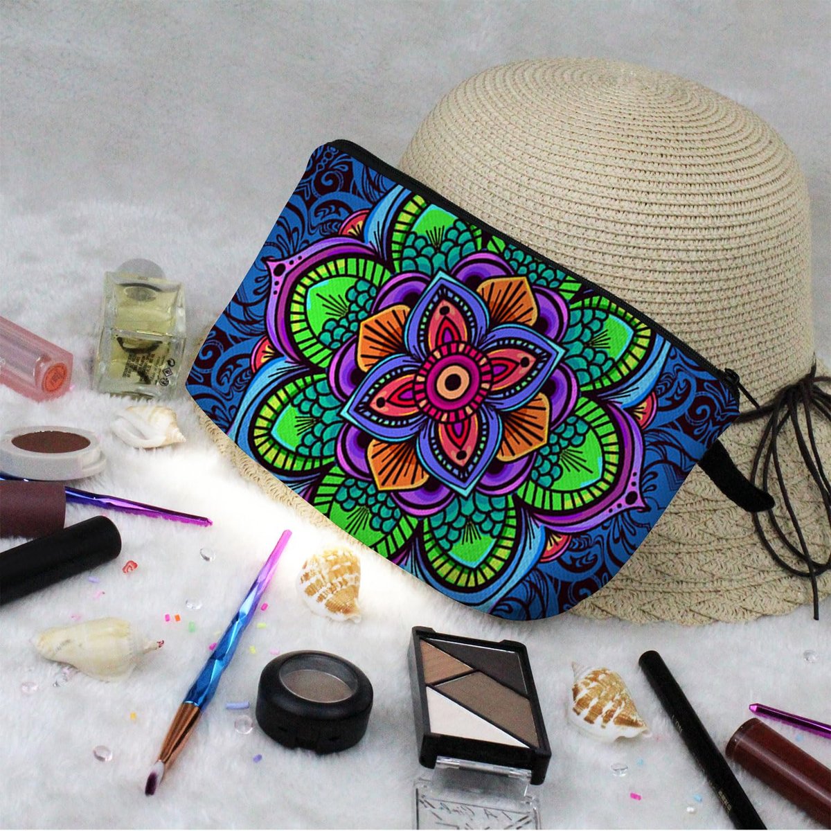 Livel lhood Mandala Flowers Cosmetic Bag - Stylish Small Makeup Organizer Pouch for Women - görsel 11