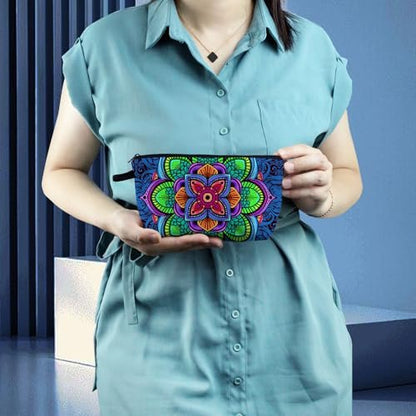 Livel lhood Mandala Flowers Cosmetic Bag - Stylish Small Makeup Organizer Pouch for Women