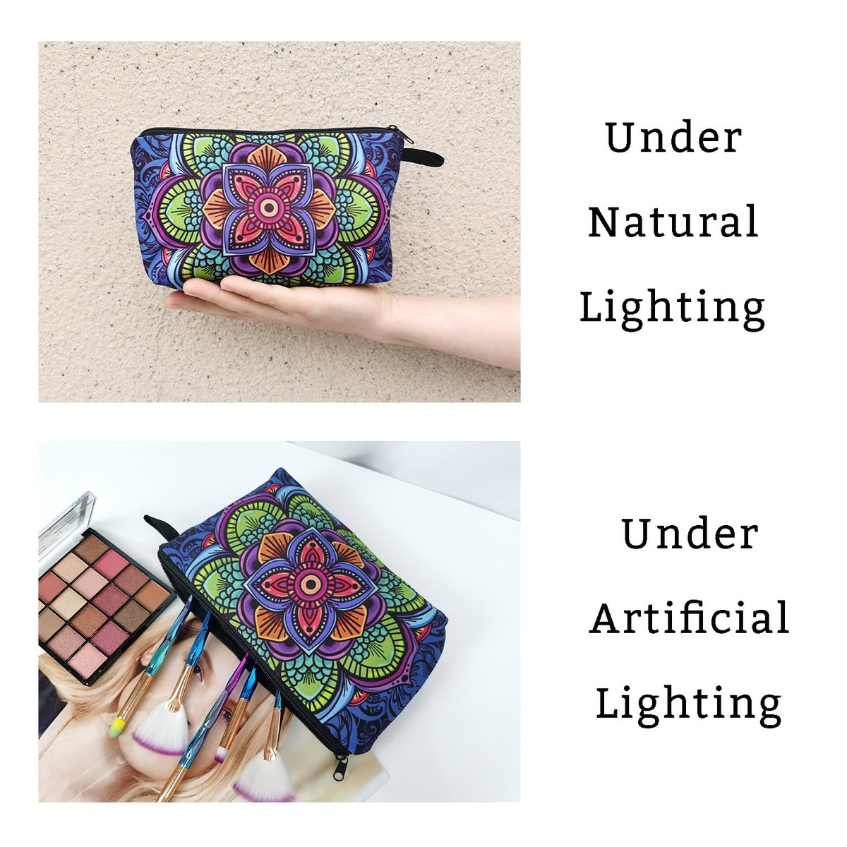Livel lhood Mandala Flowers Cosmetic Bag - Stylish Small Makeup Organizer Pouch for Women - görsel 13