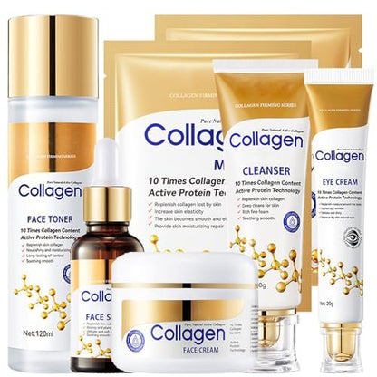 LAIKME Collagen Skin Care Set for Older Women - 6-Piece Face Care Kit with Serum, Cream, Eye Cream, Toner, Cleanser & Mask - Firming, Hydrating, Pore Minimizing & Wrinkle Smoothing Avelisse