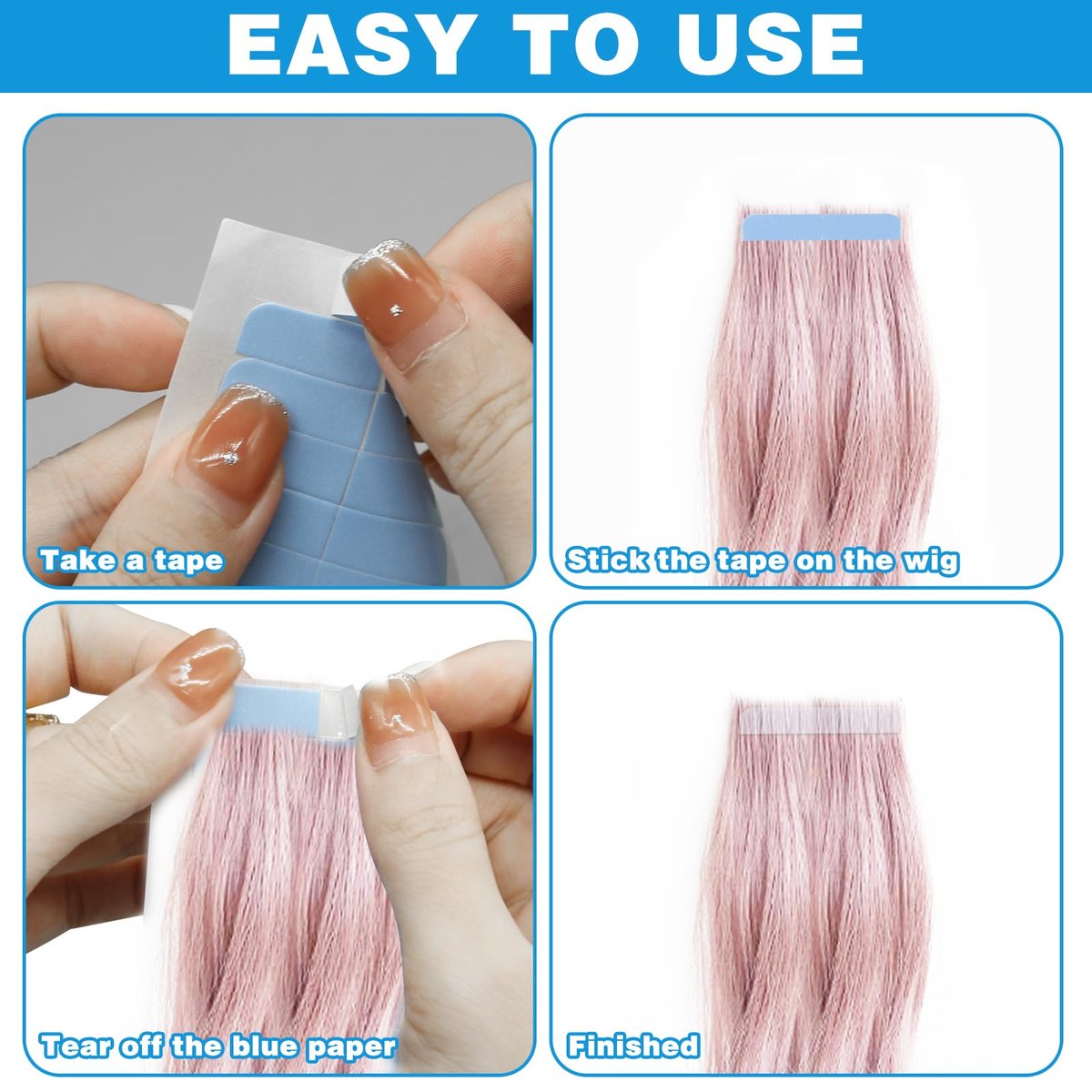 240pcs Human Hair Tape Extension Replacement - Double Sided Wig Tape (Blue, 1.5x0.5 Inch) by CANIPHA - görsel 9