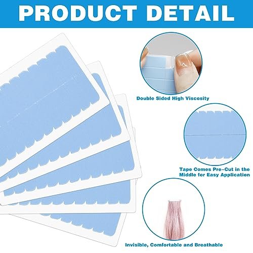 240pcs Human Hair Tape Extension Replacement - Double Sided Wig Tape (Blue, 1.5x0.5 Inch) by CANIPHA - görsel 6