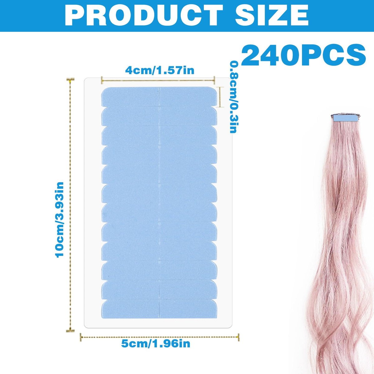 240pcs Human Hair Tape Extension Replacement - Double Sided Wig Tape (Blue, 1.5x0.5 Inch) by CANIPHA - görsel 13