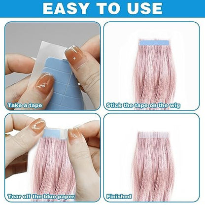 240pcs Human Hair Tape Extension Replacement - Double Sided Wig Tape (Blue, 1.5x0.5 Inch) by CANIPHA