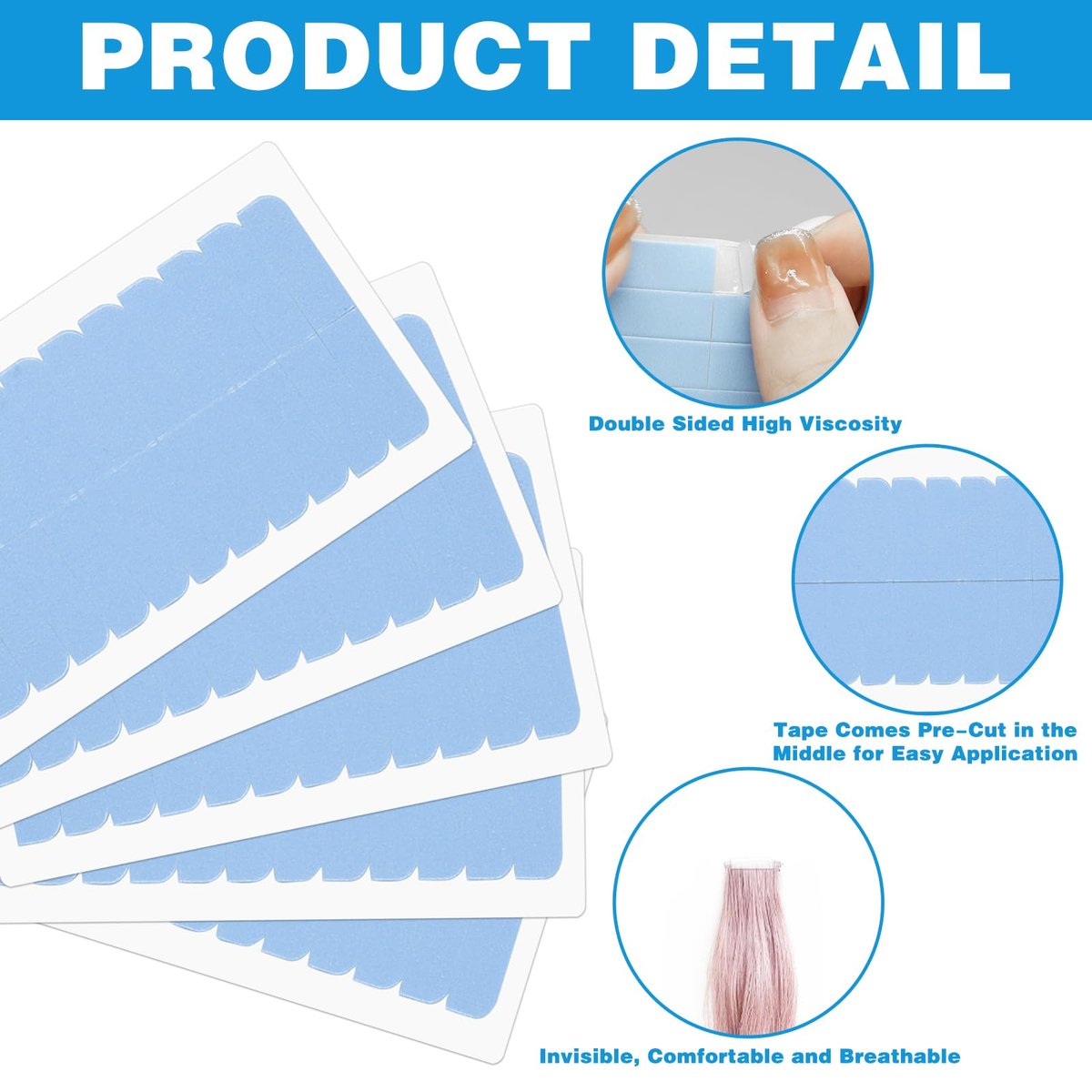 240pcs Human Hair Tape Extension Replacement - Double Sided Wig Tape (Blue, 1.5x0.5 Inch) by CANIPHA - görsel 5