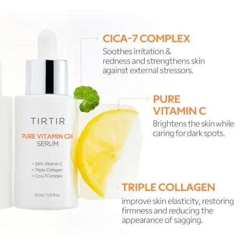 TIRTIR Pure Vitamin C 24% Face Serum – Dark Spot Remover for Sensitive Skin with Collagen, Anti-Aging, Even Out Skin Tone, Non-Irritation Tested, Korean Mild Vita C Facial Serum, 1.01 Fl Oz Avelisse