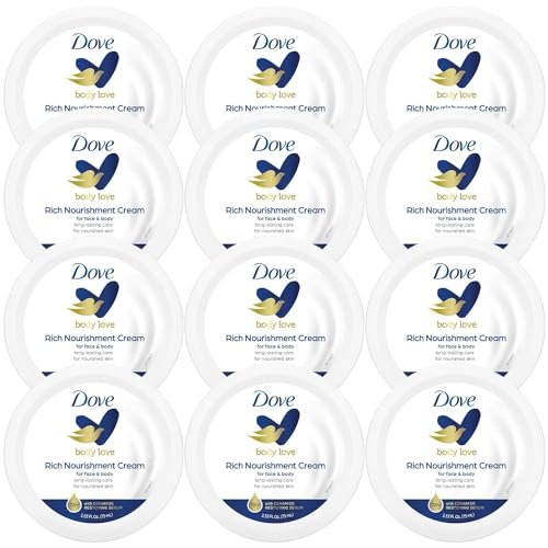 Dove Body Love Rich Nourishment Cream – 72-Hour Moisturizing Face, Hand & Body Lotion for Extremely Dry Skin with Ceramide Serum, Travel Size, 2.53 oz (Pack of 12) Avelisse