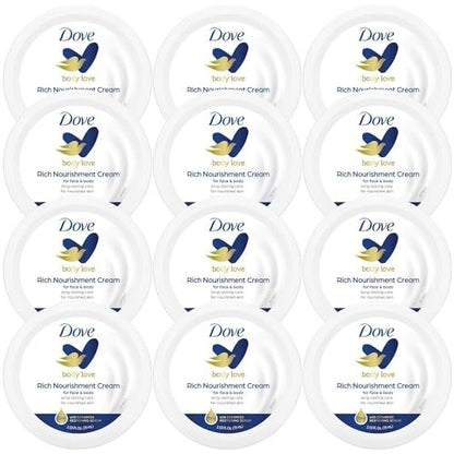 Dove Body Love Rich Nourishment Cream – 72-Hour Moisturizing Face, Hand & Body Lotion for Extremely Dry Skin with Ceramide Serum, Travel Size, 2.53 oz (Pack of 12) Avelisse