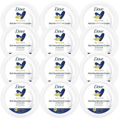 Dove Body Love Rich Nourishment Cream – 72-Hour Moisturizing Face, Hand & Body Lotion for Extremely Dry Skin with Ceramide Serum, Travel Size, 2.53 oz (Pack of 12) Avelisse