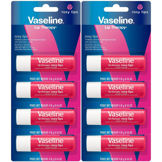 Vaseline Lip Therapy Rosy Lips 8-Pack – Moisturizing Tinted Lip Balm, 0.16 oz Each Avelisse