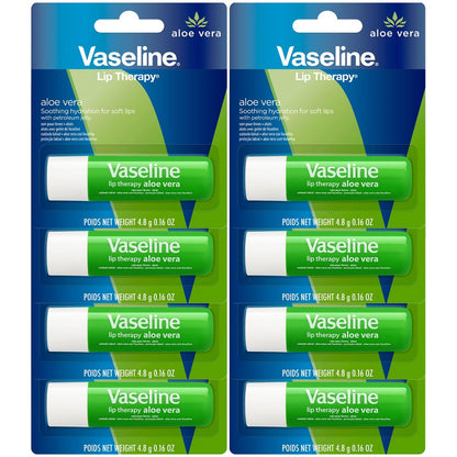 Vaseline Lip Therapy Aloe Fresh 8-Pack – Moisturizing Lip Balm for Very Dry Lips, 0.16 Oz Each Avelisse