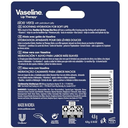 Vaseline Lip Therapy Aloe Fresh 8-Pack – Moisturizing Lip Balm for Very Dry Lips, 0.16 Oz Each Avelisse