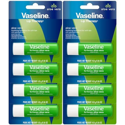 Vaseline Lip Therapy Aloe Fresh 8-Pack – Moisturizing Lip Balm for Very Dry Lips, 0.16 Oz Each Avelisse