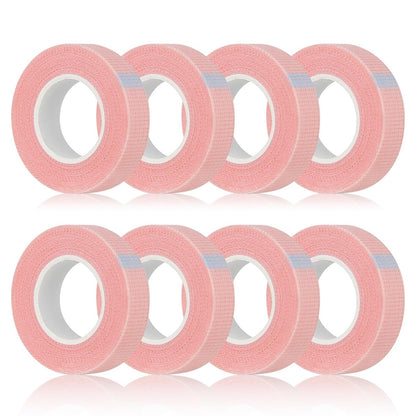 Flezoo 8 Rolls Pink Lash Tape – Breathable Fabric Eyelash Extension Tape (9m/Roll)
