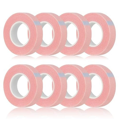 Flezoo 8 Rolls Pink Lash Tape – Breathable Fabric Eyelash Extension Tape (9m/Roll)